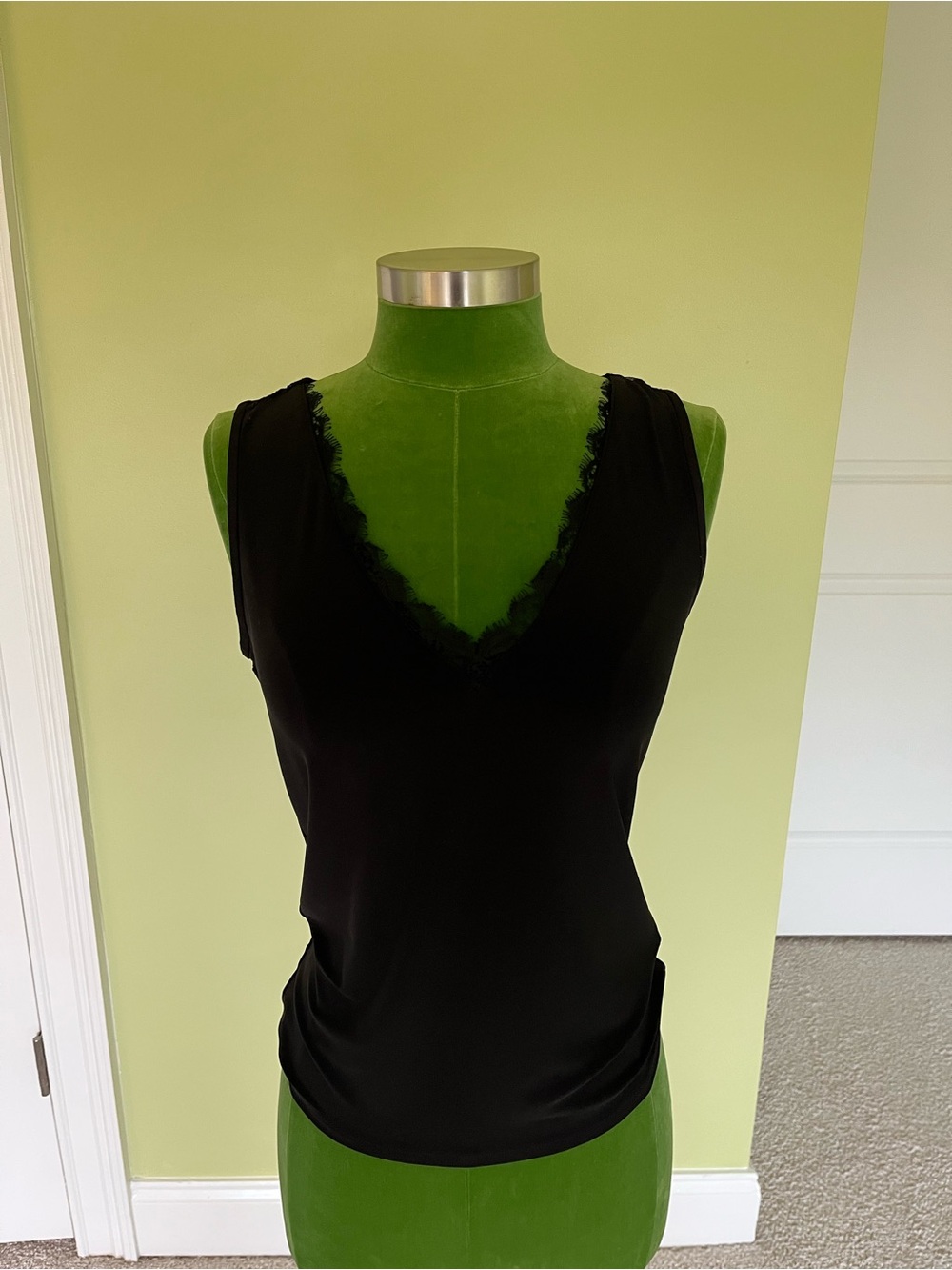 White House Black Market Black Lace-Trim V-Neck Tank